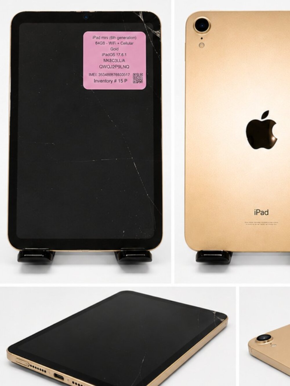 Apple iPad Mini 6 64GB WiFi + Cellular Black Cracked Screen Inventory #15P